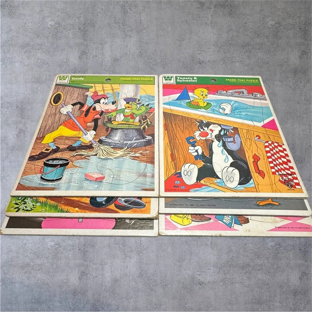 Lot 6 Vintage Whitman Frame Tray Puzzles Tom‎ Jerry Mickey Road Runner 1970s